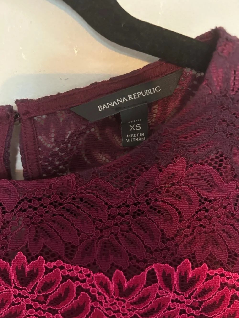 Banana Republic Burgundy Lace Blouse with Hot Pink Trim
